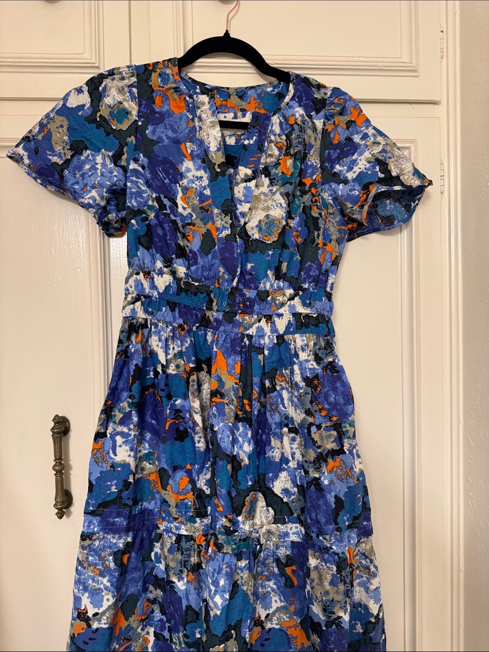 Anthropologie Blue Abstract Floral Full Length Maxi Dress Size Small - Picture 2 of 6